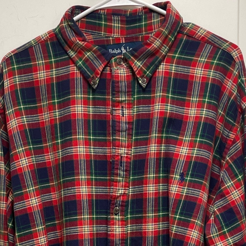 ❤️‍🔥 Ralph Lauren HANDSOME XXLB Classic Fit Red Green Black Plaid Flannel Shirt
